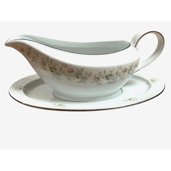 Johann Haviland Gravy Boat Forever Spring Unattached Underplate Vintage Platinum - Picture 1 of 9